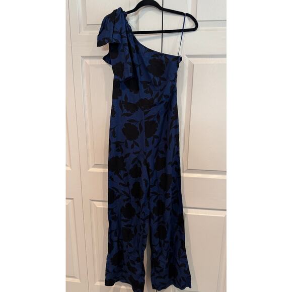 NEW RARE Floral Blue Black One Shoulder Party Cocktail Event Jumpsuit - Picture 7 of 8
